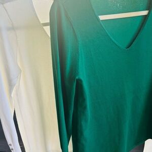 1 Chico's Emerald Green and 1 Chico’s Cream Long Sleeve V Neck Sweater Tops